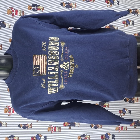 Vintage Y2K Williamsburg Virginia navy blue & gold XL travel graphic sweatshirt - Picture 1 of 6